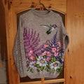 Vintage Purple Awareness Flowers Birds Art Pattern Cozy Sweater artswardrobe
